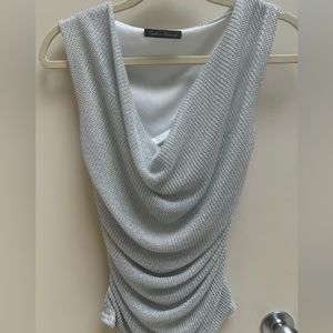 Sophie’s Runway silver cowl neck tank top. Size small